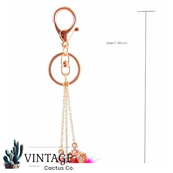 New! Monogram Rhinestone Inspired Bag Charm or Keychain! (White w/Gol… - Picture 4 of 4